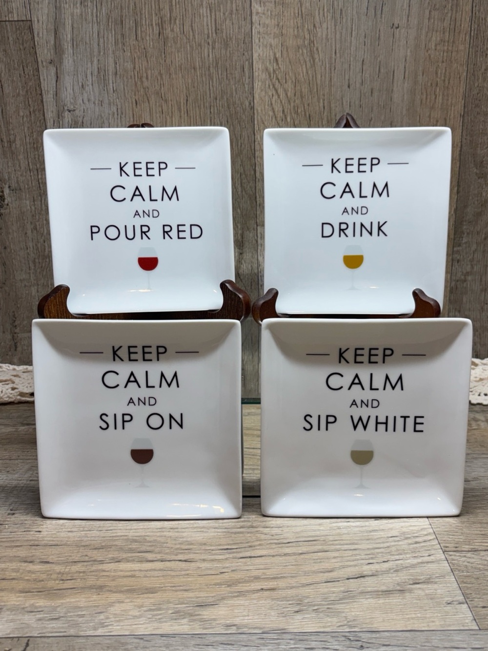 Pfaltzgraff 5 1/2” Ceramic Coasters/Appetizer Plates Set Of 4 Whine fun